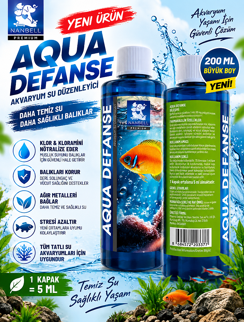 Aqua Defense Akvaryum Su Düzenleyici Klor ve Kloramin Giderici Ağır Metal Bağlayıcı 200 ml - 1