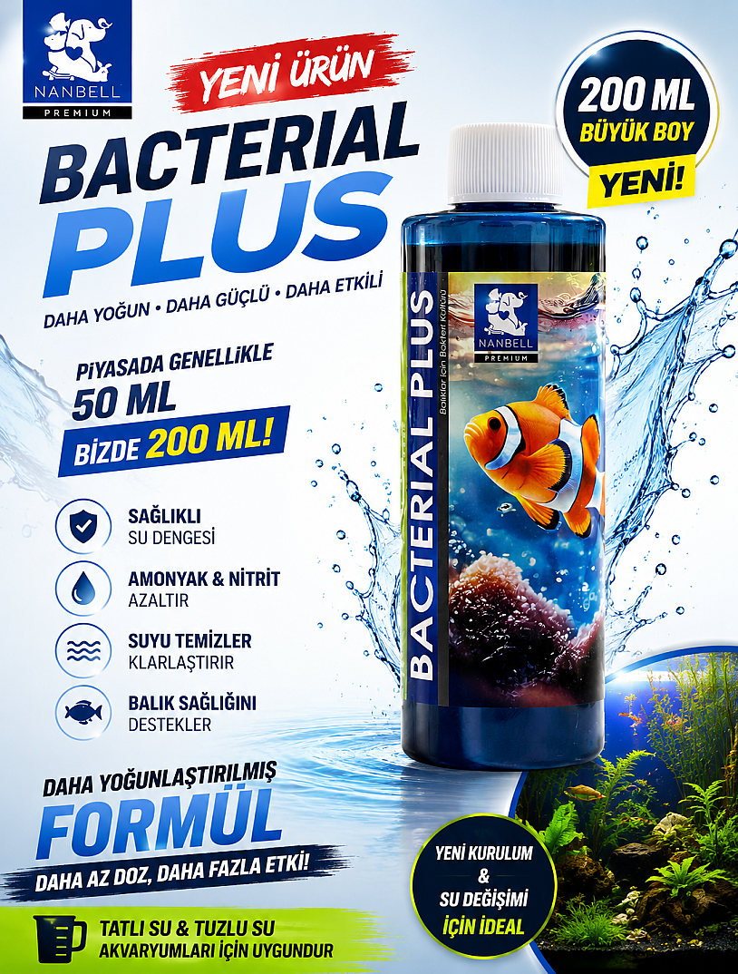 Bacterial Plus 200 ml Yoğun Formül Akvaryum Bakteri Kültürü – Tatlı ve Tuzlu Su Balıkları İçin - 1