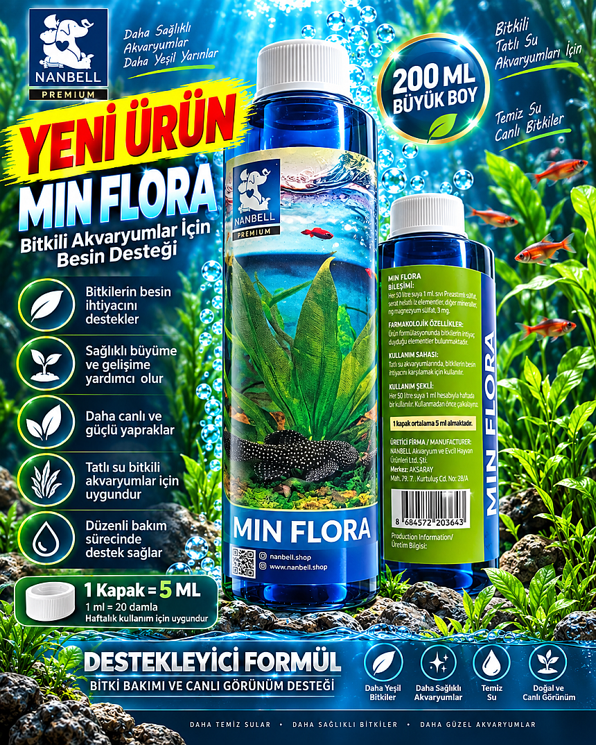 Min Flora 200 ML Bitkili Akvaryum Bitki Besini Bitki Bakım ve Gelişim Desteği Tatlı Su Akvaryumu - 1
