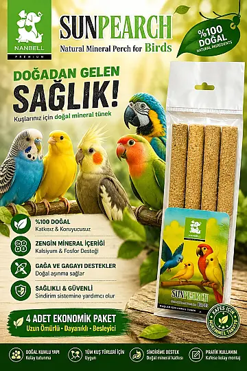 Sun Perch Kuşlar İçin Kumlu Tünek 4’lü Paket Muhabbet Kuşu Kanarya Sultan Papağanı Tüneği
